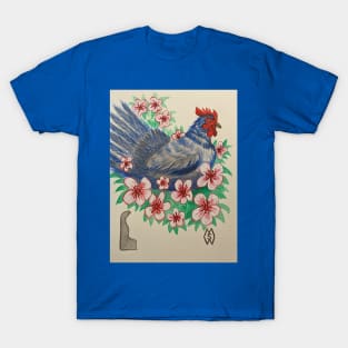 Delaware state bird and flower, the blue hen and peach blossom T-Shirt